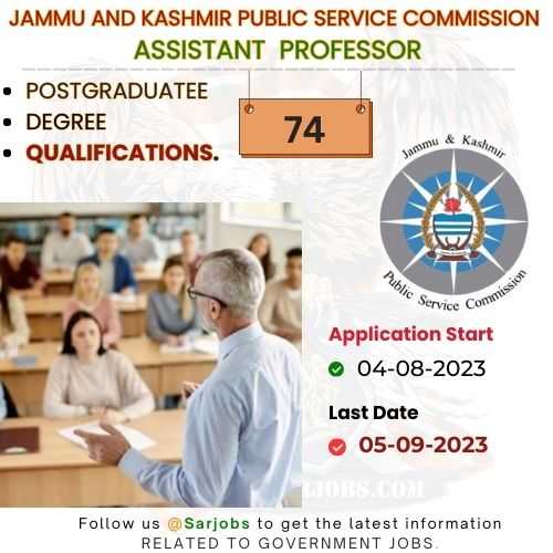 Jammu and Kashmir Public Service Commission Assistant Professor 2023 Apply Online