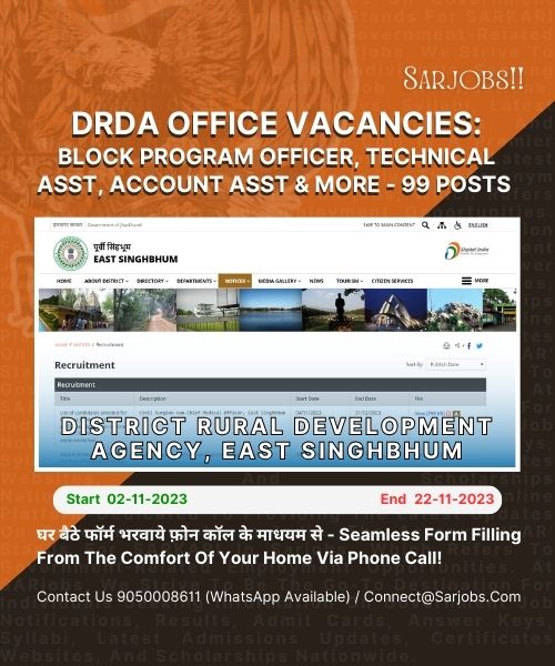 DRDA Office Vacancies: Block Program Officer, Technical Asst, Account Asst & More