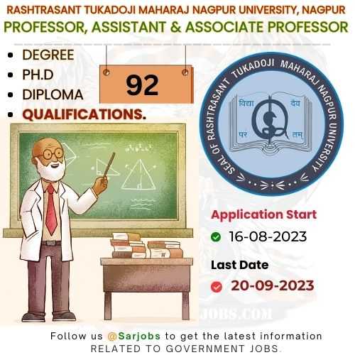 Rashtrasant Tukadoji Maharaj Nagpur University Professor, Assistant & Associate Professor 2023 Apply Offline