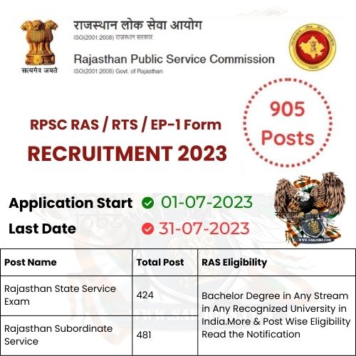 RPSC RAS / RTS / EP-1 Form 2023, Apply Online